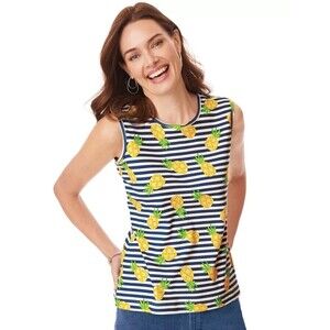 Blair Women's Vintage Light Yellow Sleeveless Pineapple Tank Top Size L